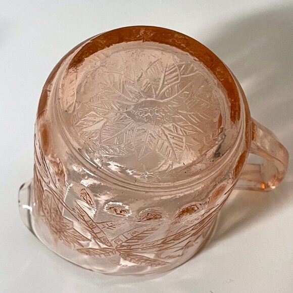 Cream and sugar set, pink poinsettia pattern by Jeannette Glass - Picture 6 of 8
